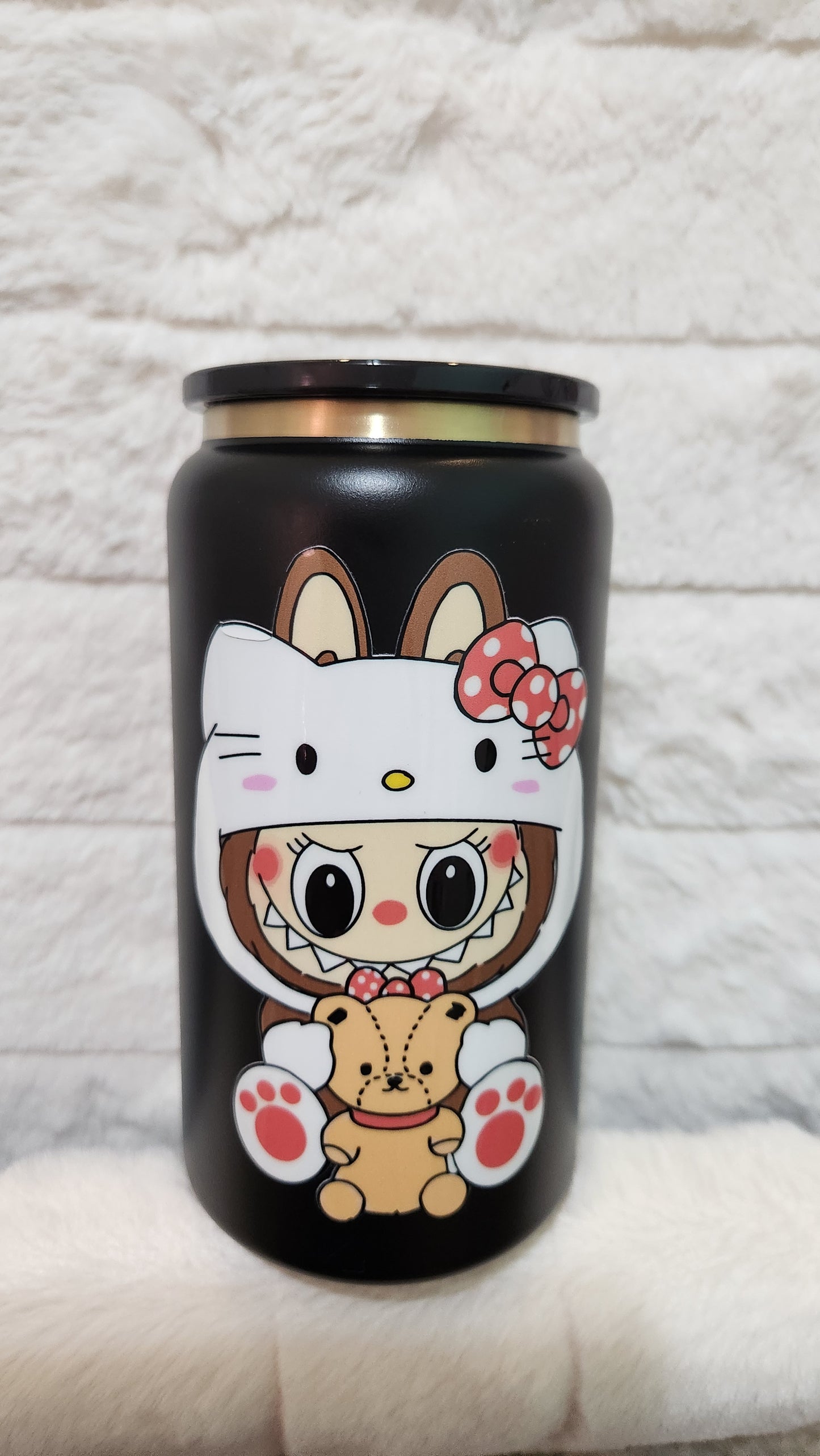 16oz Insulated Steel Can - Oopsie cup - Hello Kitty Labubu - THE MONSTERS - READY TO SHIP
