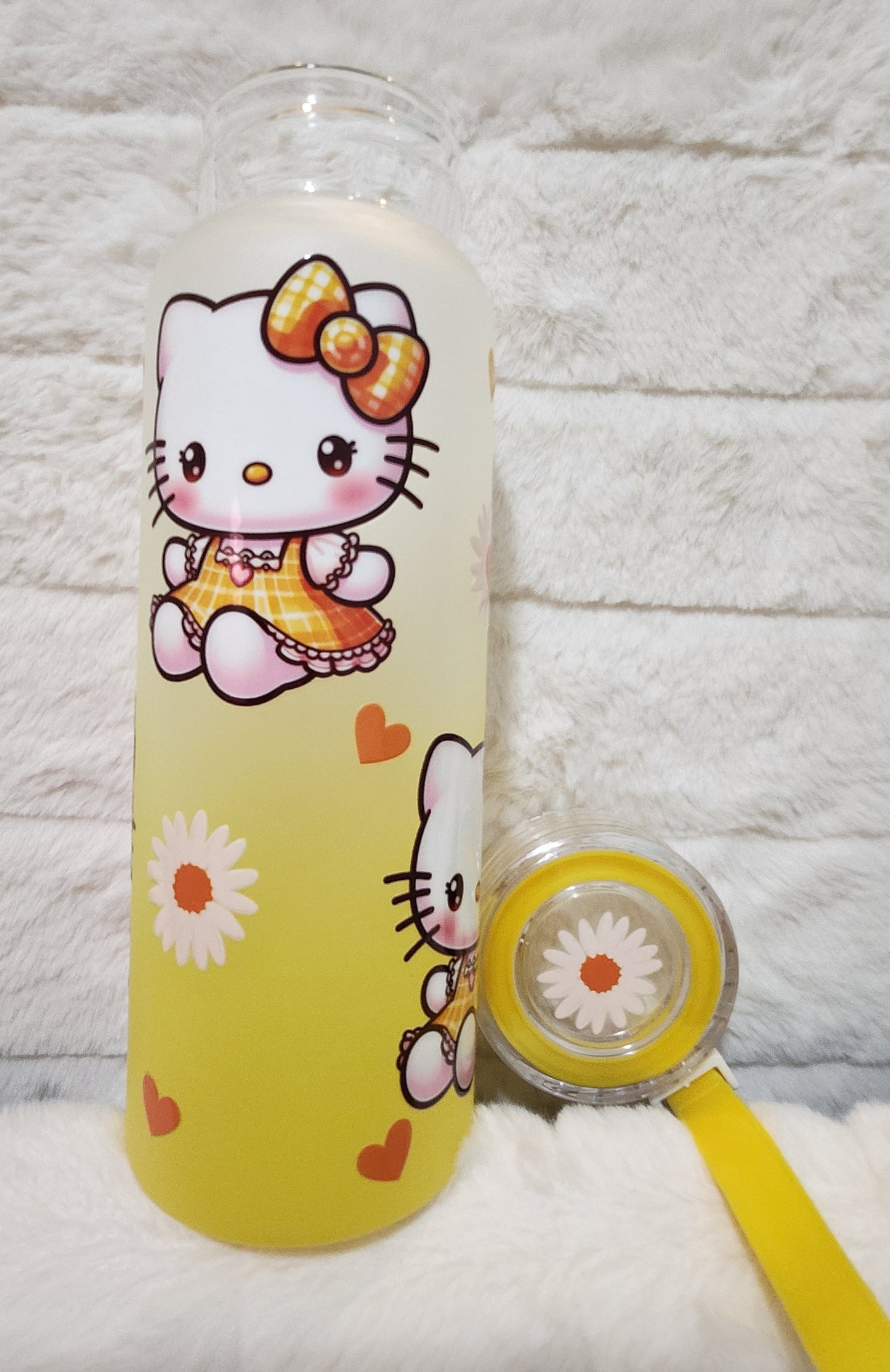 17oz Skinny Glass Tumbler- Gradient Yellow Ombre - Hello Kitty - Daisy - Ready to Ship