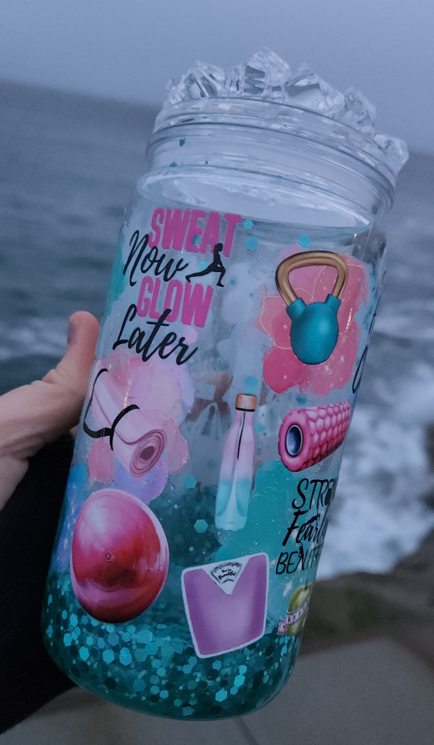 16oz Acrylic Gym Diva Teal and Pink Lava Flow Tumbler - Ready to Ship