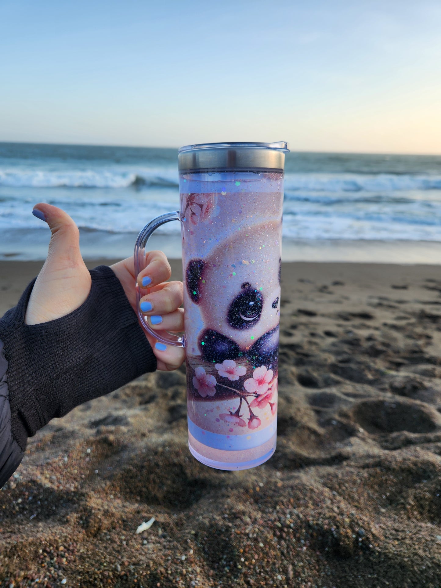 20oz Sublimation Stainless Steel Snowglobe w/handle - Panda Dreams