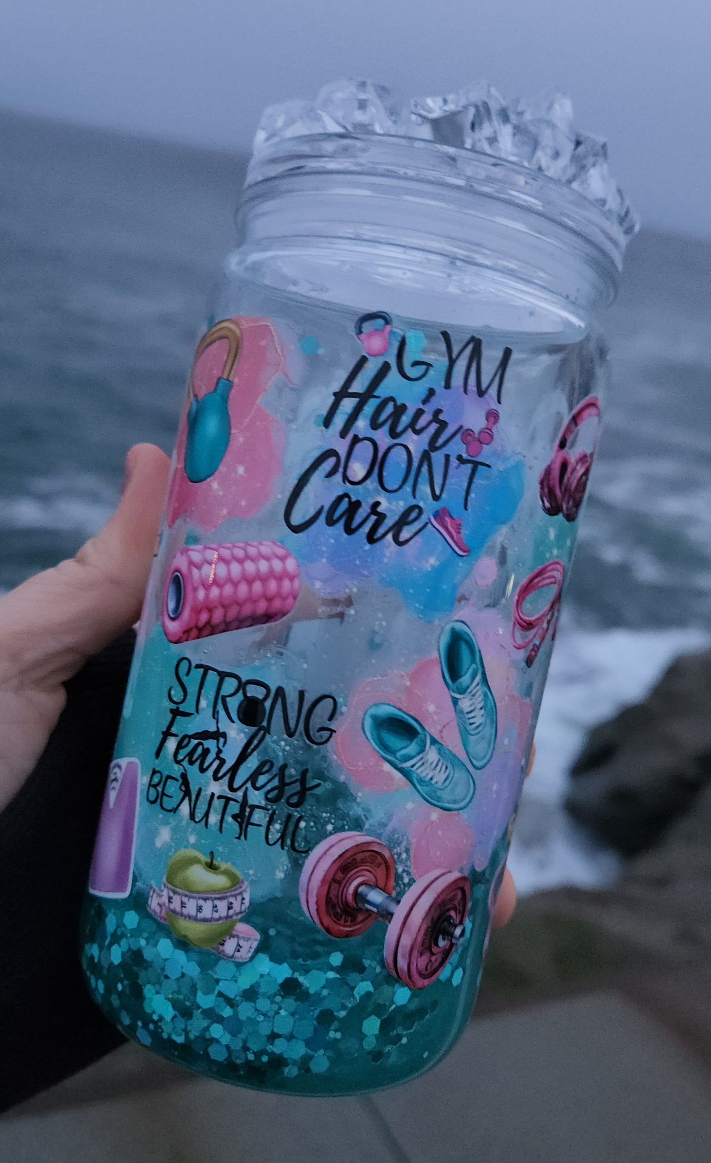 16oz Acrylic Gym Diva Teal and Pink Lava Flow Tumbler - Ready to Ship