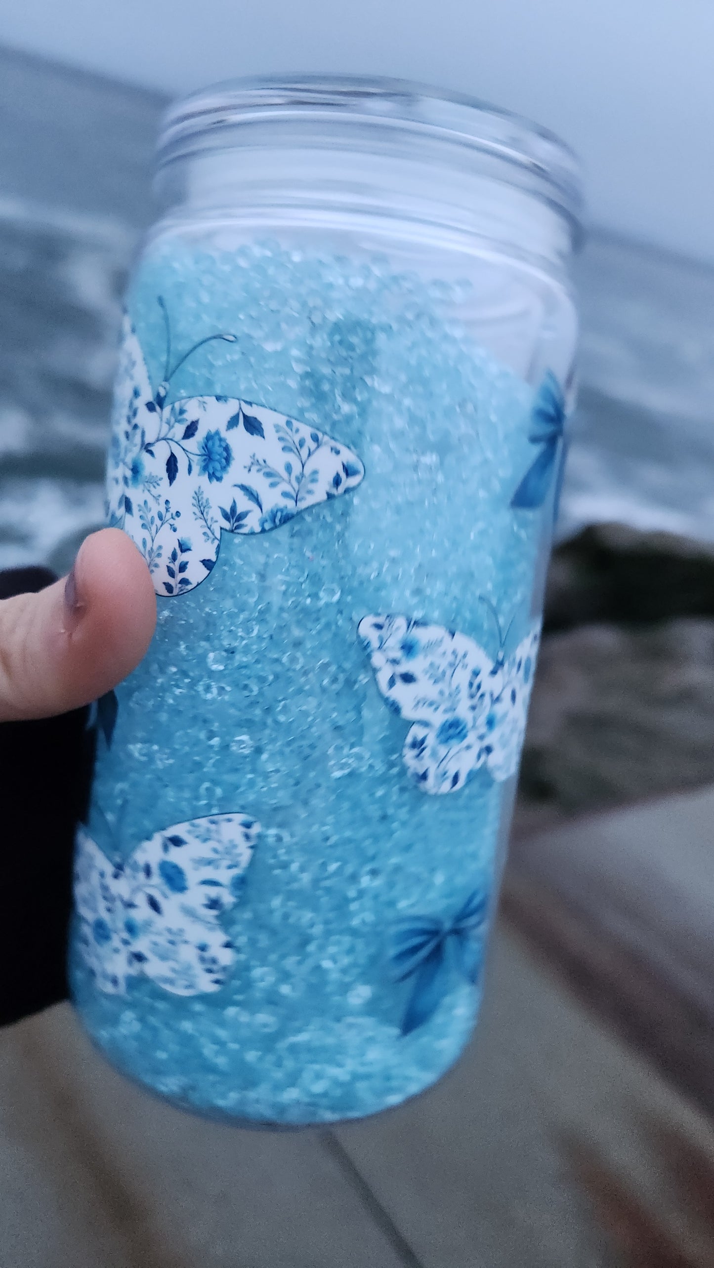 16oz Acrylic Butterfly Diva with Bows Tumbler with Crystal Snowglobe Filling - Ready to Ship