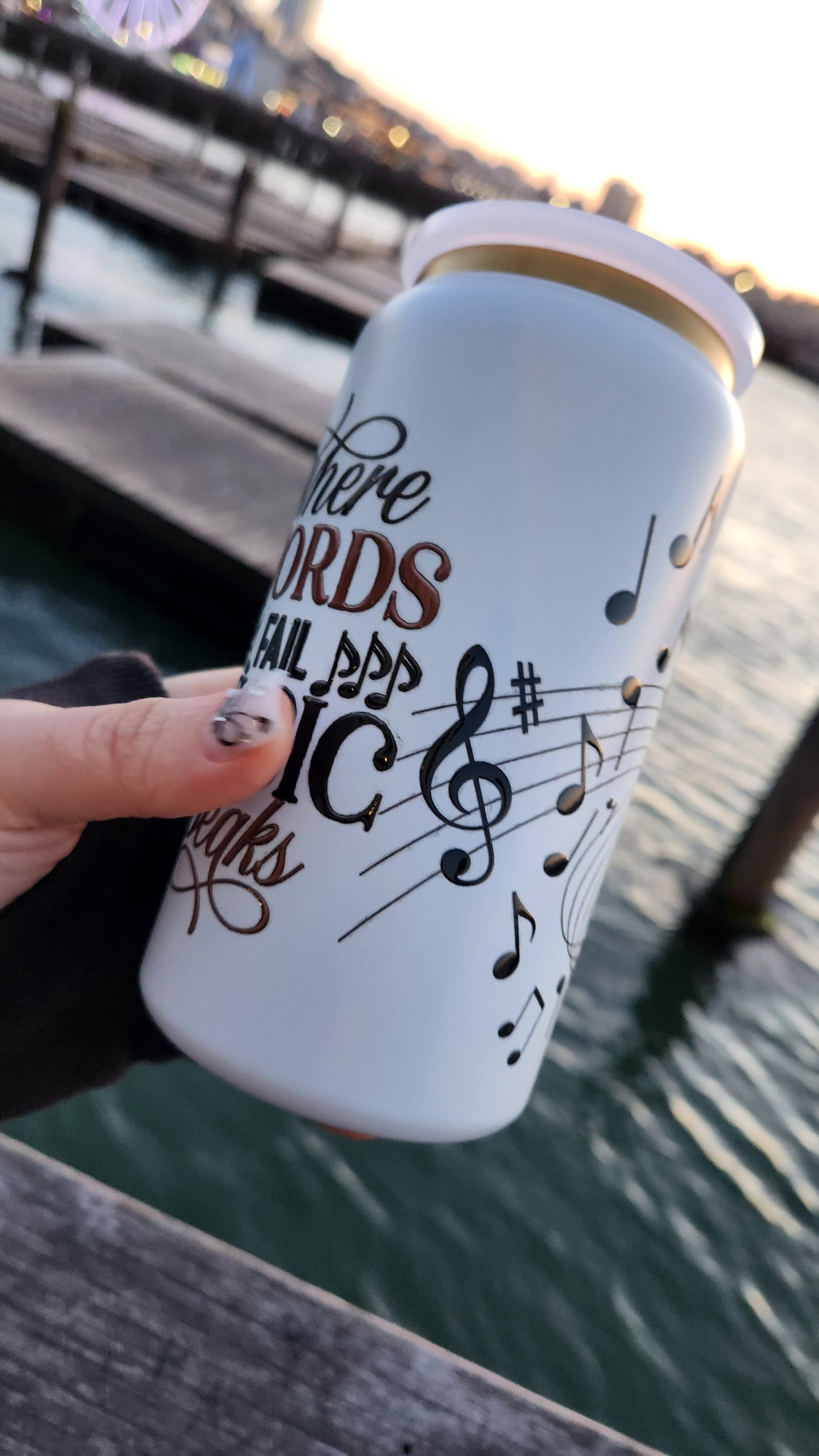 16oz Stainless Steel Insulated Tumbler with " Where Words Fail Music Speaks"