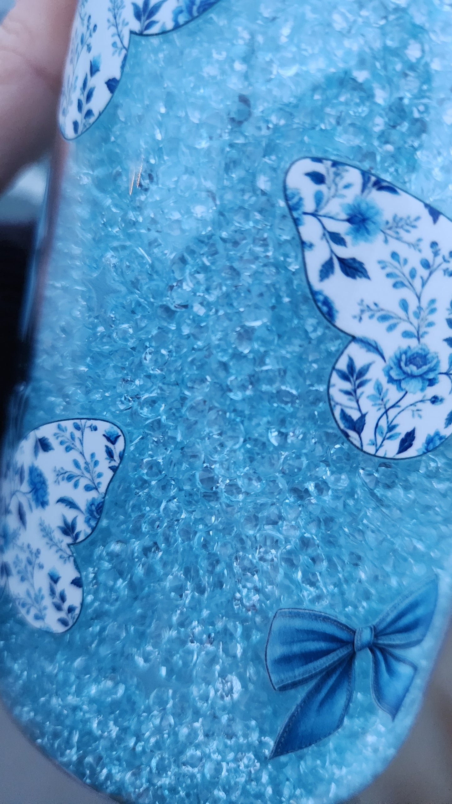 16oz Acrylic Butterfly Diva with Bows Tumbler with Crystal Snowglobe Filling - Ready to Ship