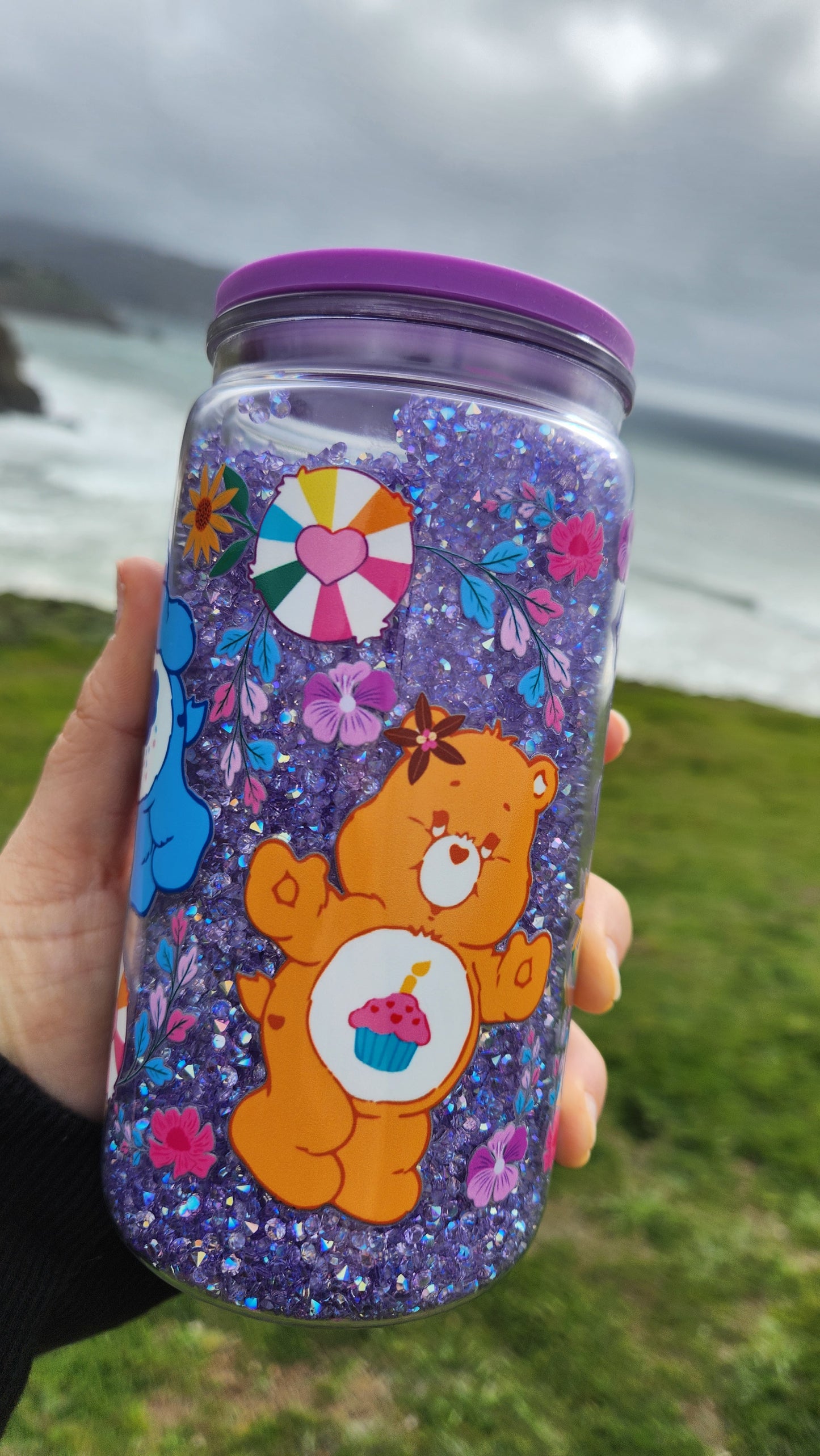 16oz Acrylic Snowglobe Tumbler - Crystal Flow - Care Bears - Ready to Ship