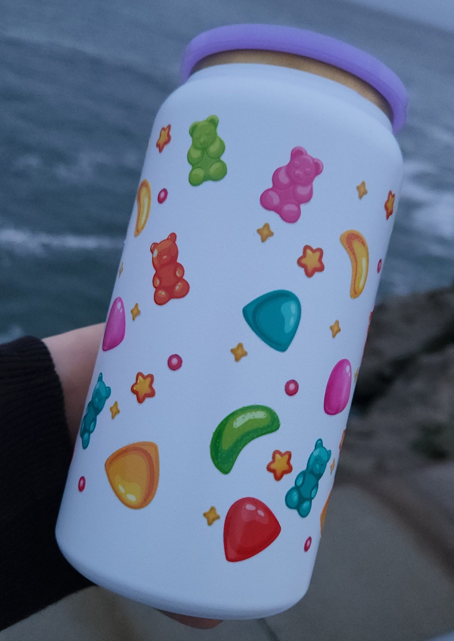 16oz Stainless Steel Insulated - Kitty Boba with Gummy Bears -Ready to Ship