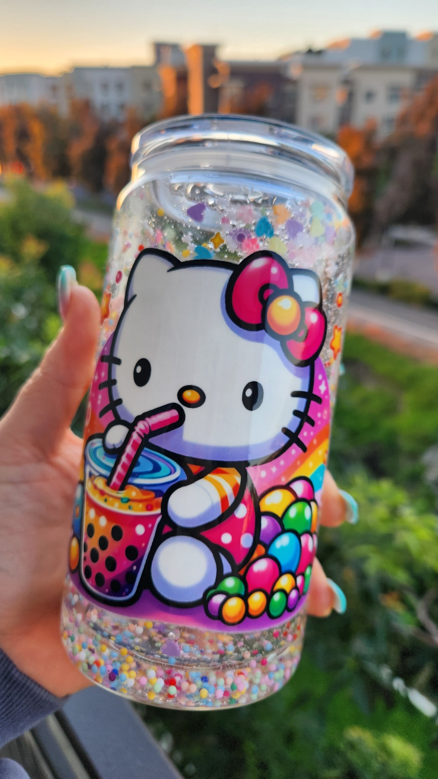 Boba Hello Kitty 16oz Snowglobe Tumbler - Ready To Ship.