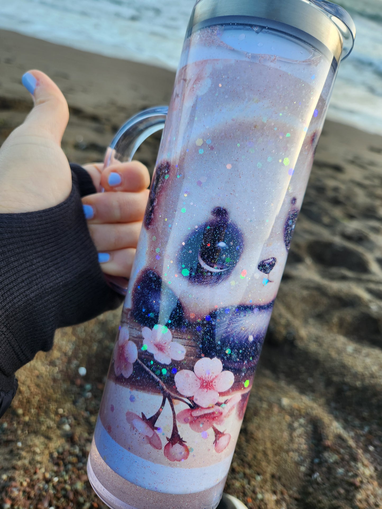 20oz Sublimation Stainless Steel Snowglobe w/handle - Panda Dreams