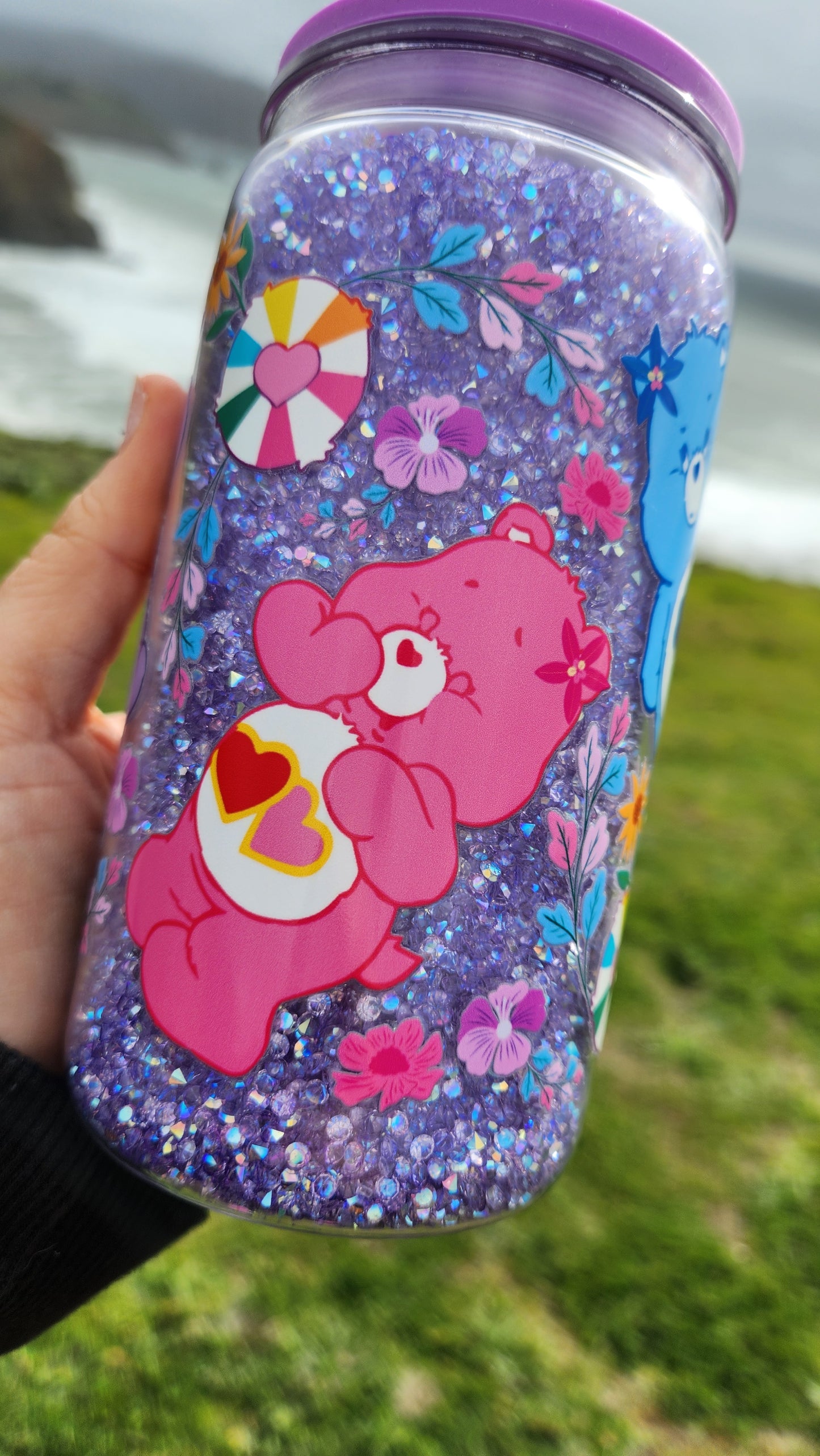 16oz Acrylic Snowglobe Tumbler - Crystal Flow - Care Bears - Ready to Ship