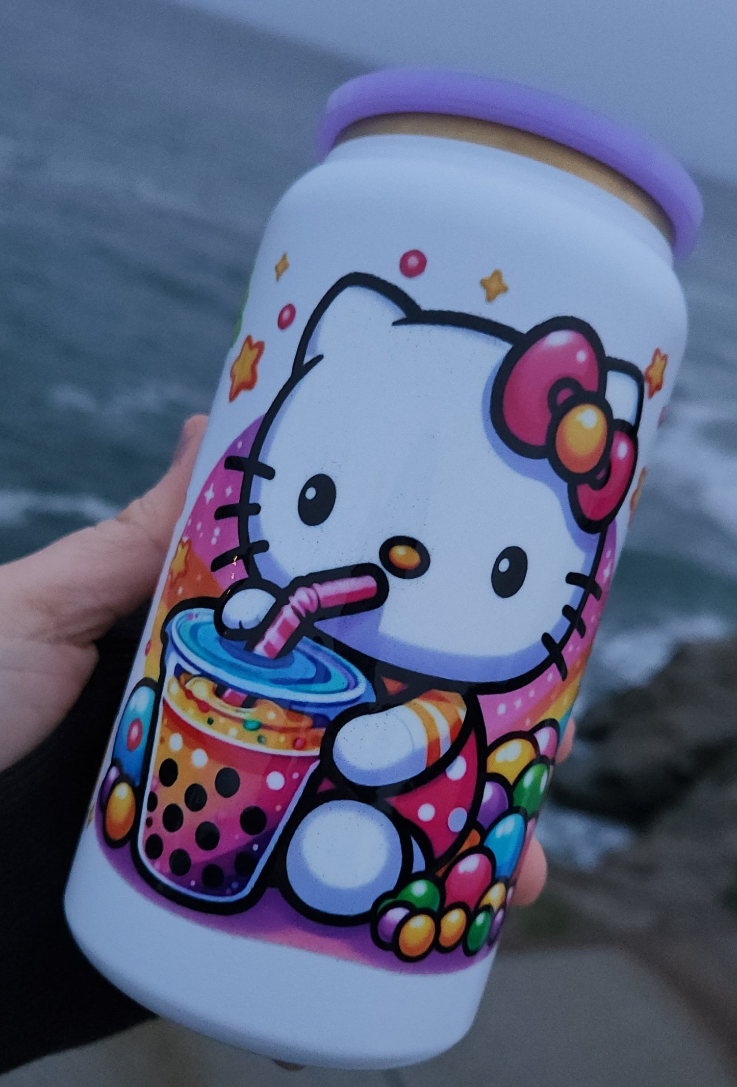 16oz Stainless Steel Insulated - Kitty Boba with Gummy Bears -Ready to Ship
