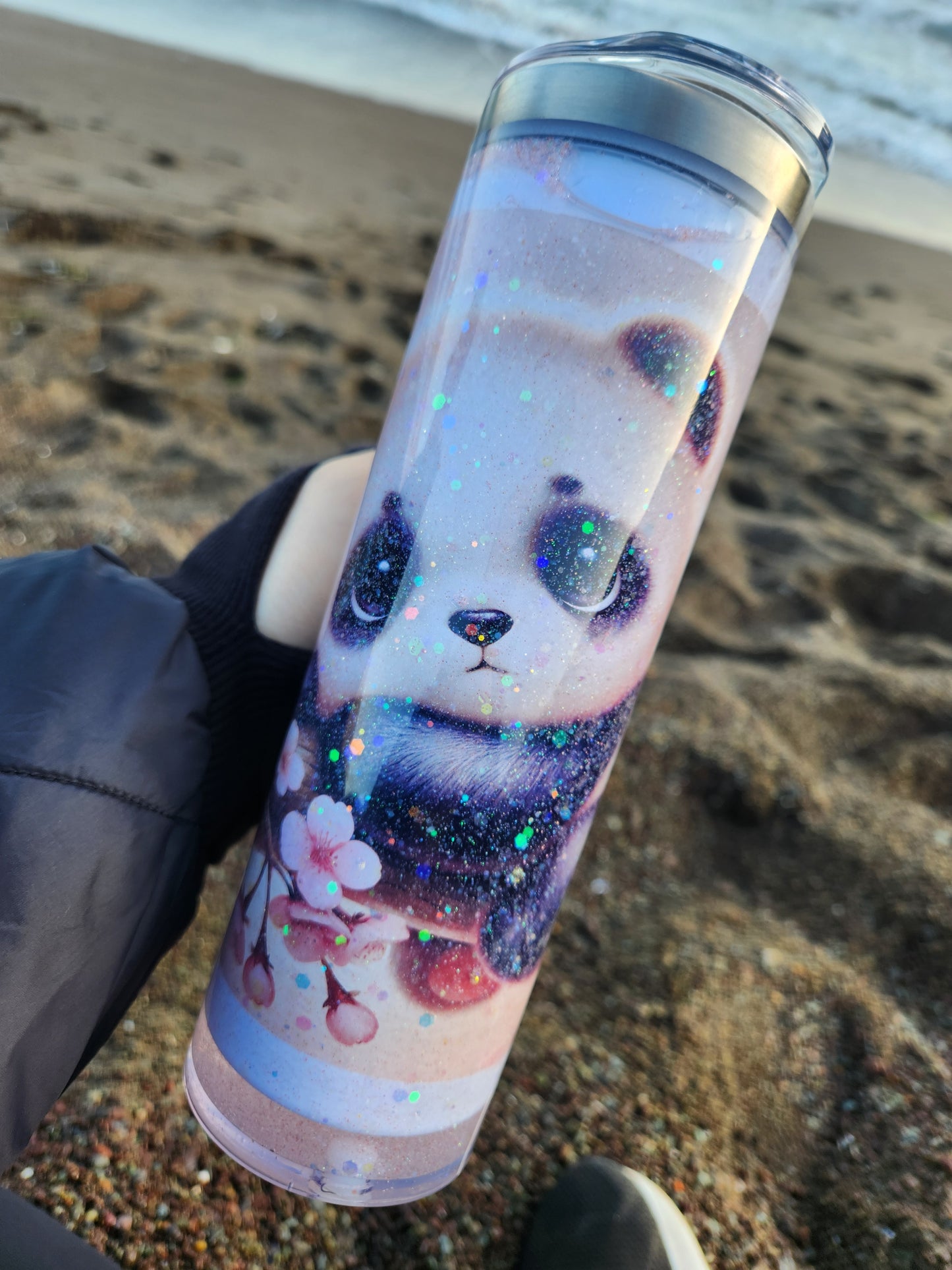 20oz Sublimation Stainless Steel Snowglobe w/handle - Panda Dreams