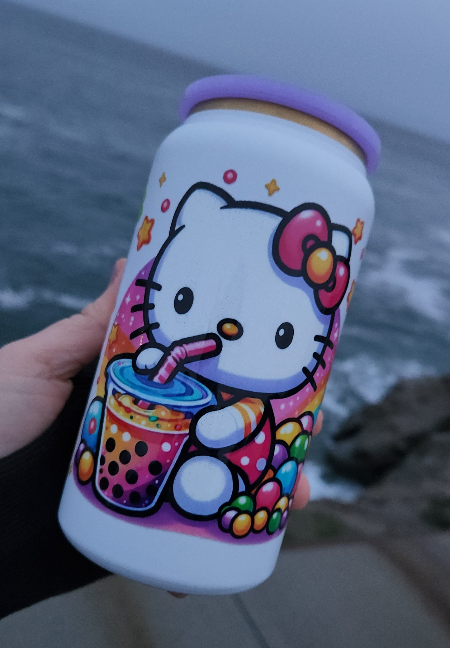 16oz Stainless Steel Insulated - Kitty Boba with Gummy Bears -Ready to Ship