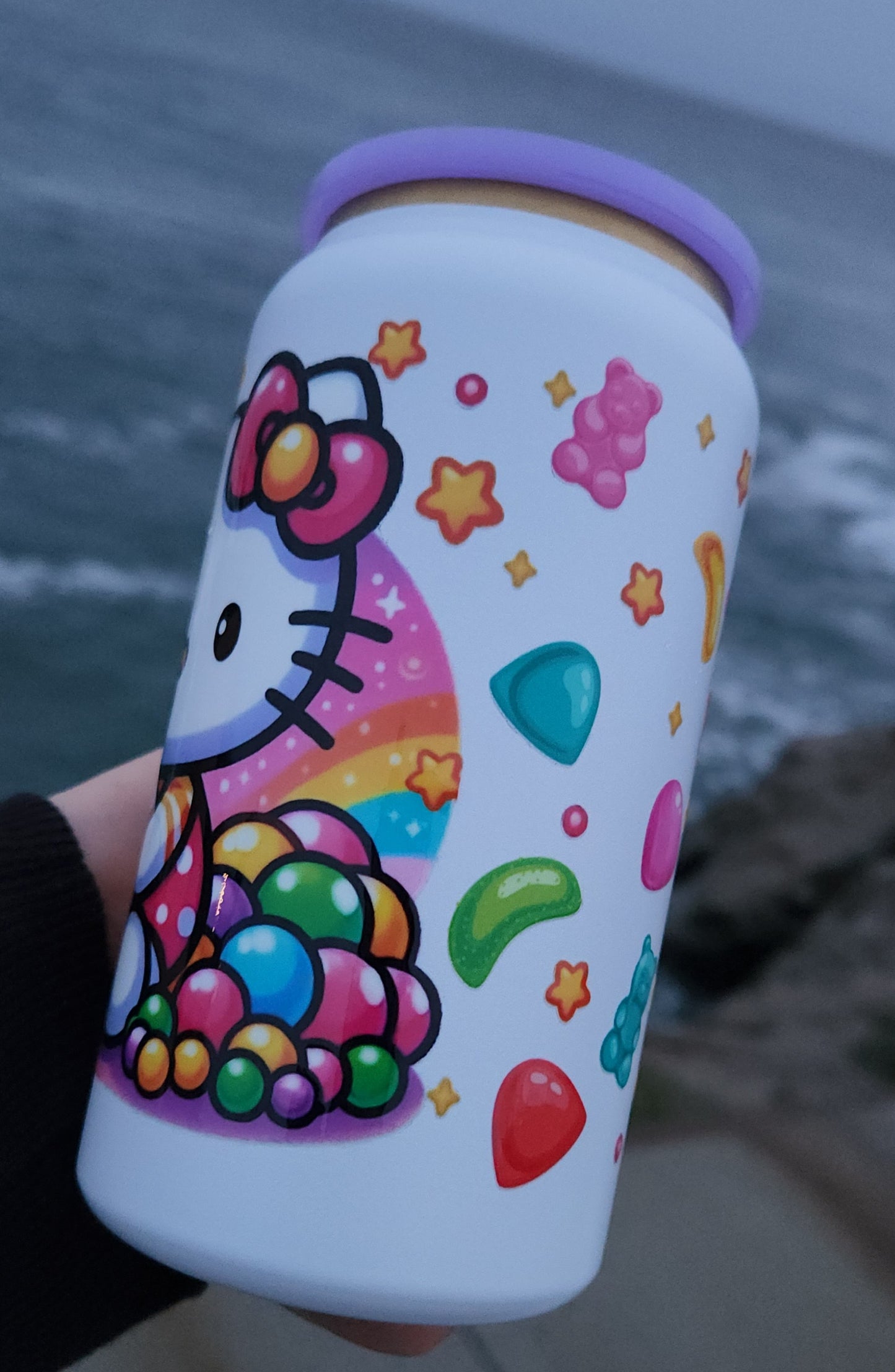 16oz Stainless Steel Insulated - Kitty Boba with Gummy Bears -Ready to Ship