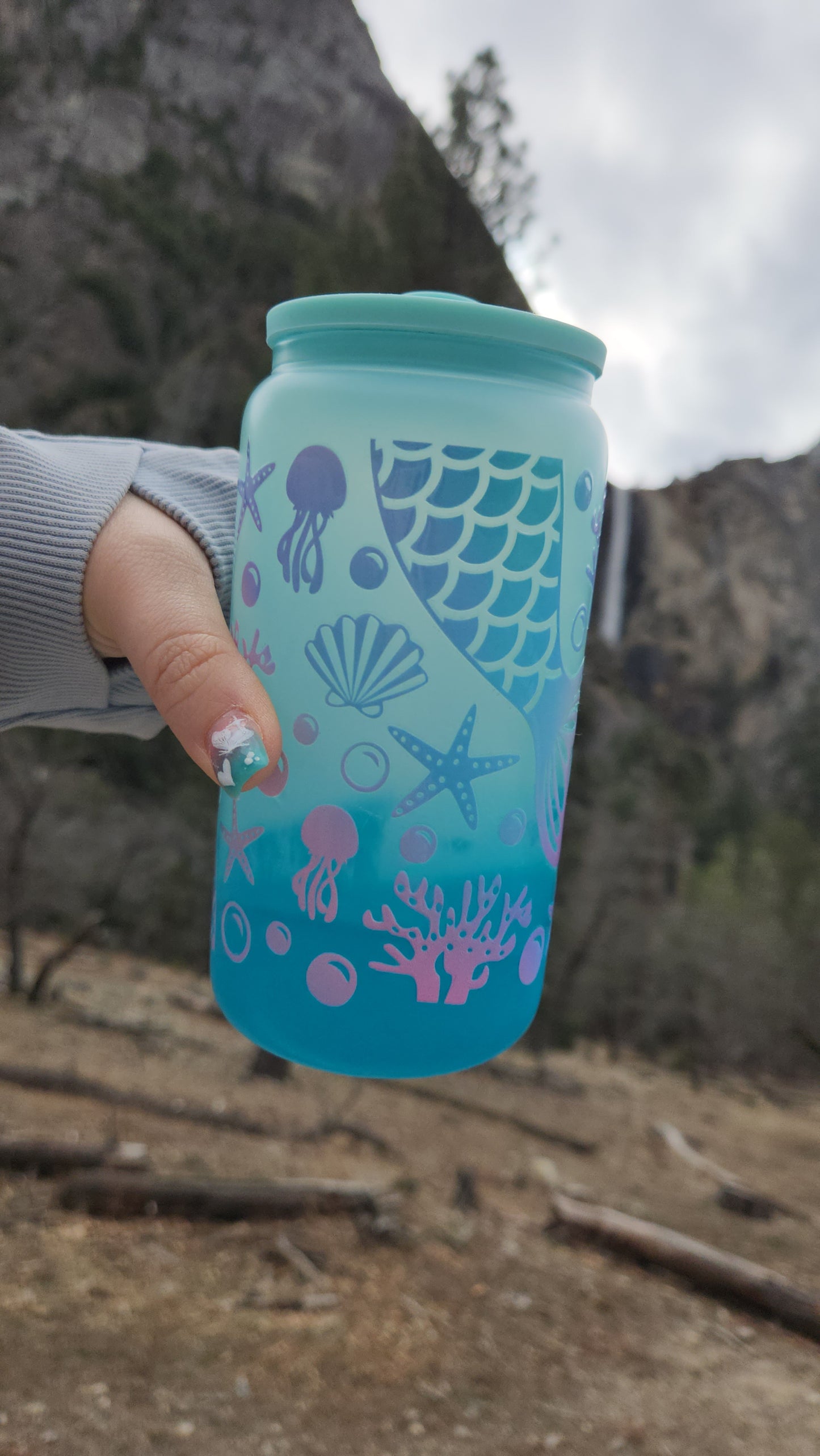 Mermaid 16oz Color Changing Glass Libbey Tumbler , Single Wall