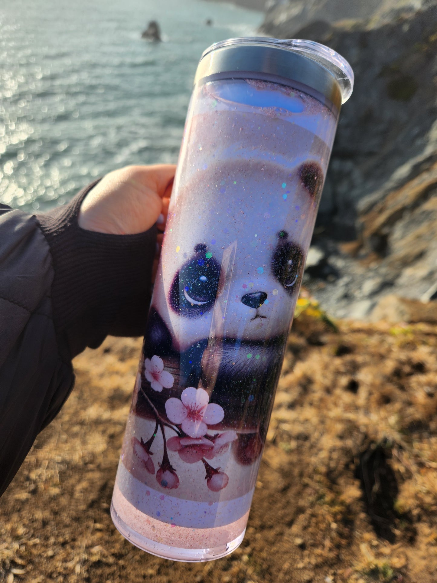 20oz Sublimation Stainless Steel Snowglobe w/handle - Panda Dreams