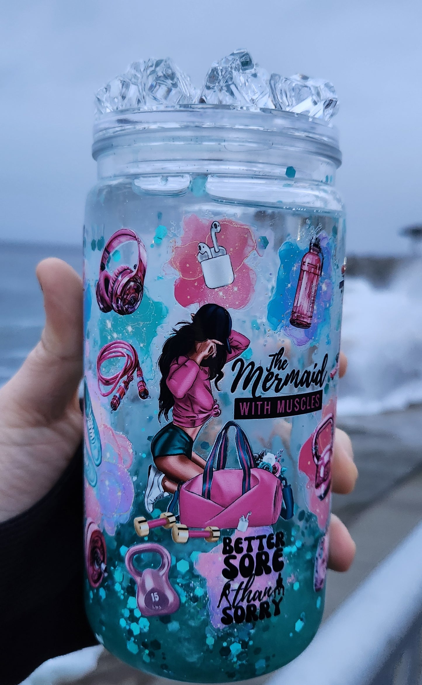 16oz Acrylic Gym Diva Teal and Pink Lava Flow Tumbler - Ready to Ship