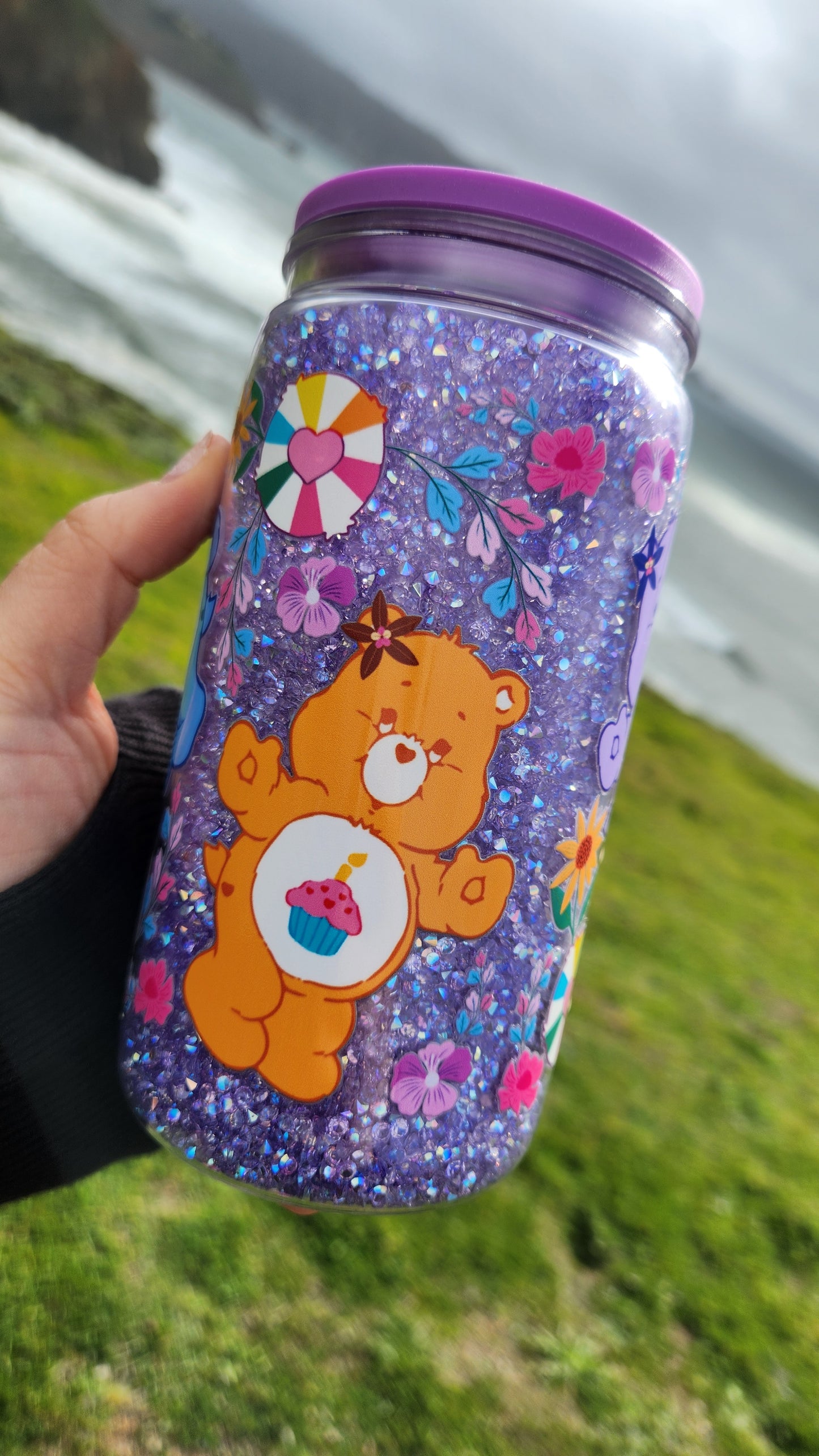 16oz Acrylic Snowglobe Tumbler - Crystal Flow - Care Bears - Ready to Ship