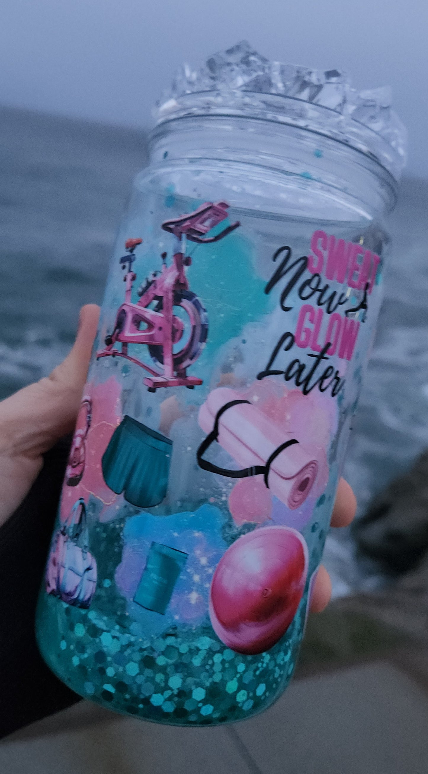 16oz Acrylic Gym Diva Teal and Pink Lava Flow Tumbler - Ready to Ship