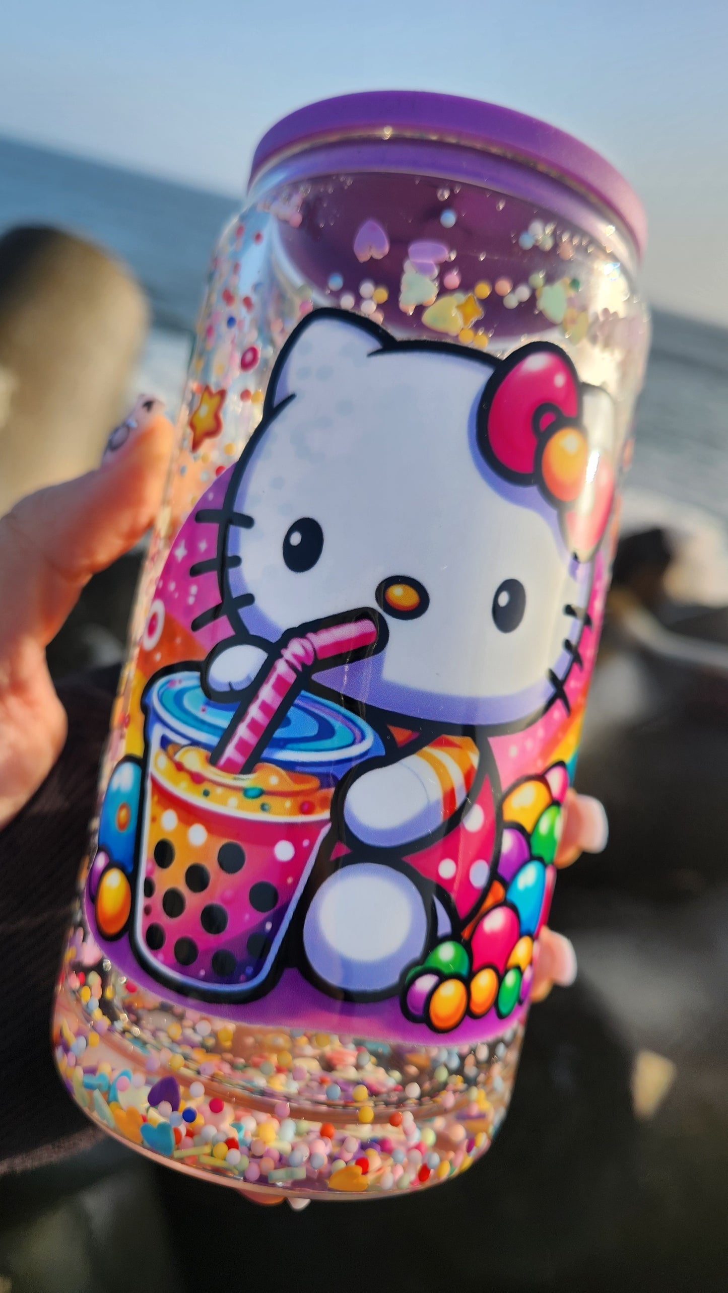 Boba Hello Kitty 16oz Snowglobe Tumbler - Ready To Ship.