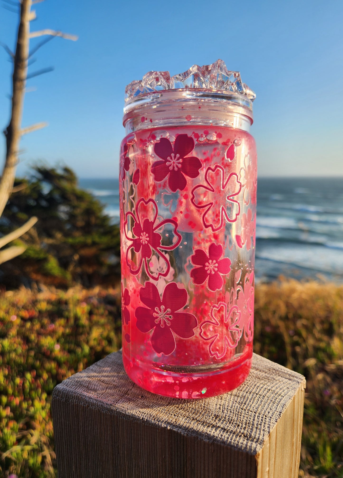 16oz Acrylic Tumbler - Cherry Blossom Lava Flow - Ready to Ship